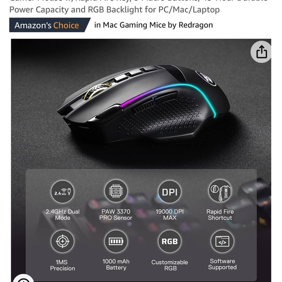 Redragon M991 Wireless Gaming Mouse, 19000 DPI Wired/Wireless Gamer Mouse - Picture 5 of 5